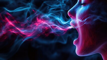 Abstract Digital Art of a Person Exhaling Neon Smoke