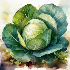 Obraz premium This stunning and beautiful watercolor illustration of cabbage is perfect for food blogs and ecofriendly brands