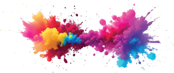 Multicolor powder explosion on White background. Colored cloud. Colorful dust explode. Paint Holi. colorful rainbow Holi paint color powder explosion with bright colors isolated white background.	