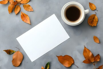 Top View Flat Lay with Blank Sign, Paper Sheets, and Coffee Cup Mockup
