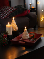 christmas decor with white candles indoor
