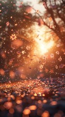 Naklejka premium Dazzling display of shimmering glittering bokeh lights with bursts of sparkling energy against a blurred cozy nature backdrop Festive and enchanting holiday or winter atmosphere