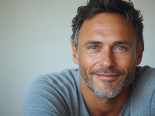 portrait of a man, photo of an adult grey man with blue eyes posing	