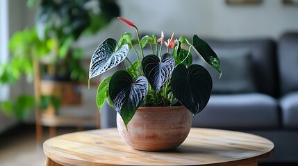 Vibrant Anthurium Plant in a Modern Living Room