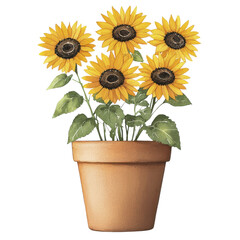 Obraz premium Watercolor Sunflowers in Pot, Floral Art | Watercolor art