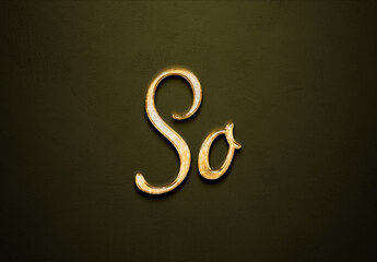 Old gold text effect of word So with 3D glossy style Mockup.