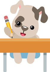 Cute puppy student sitting at a table