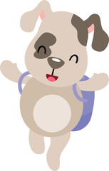Naklejka premium Happy puppy student with backpack on his back