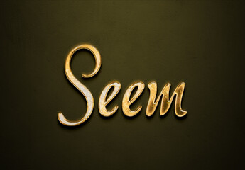 Old gold text effect of word Seem with 3D glossy style Mockup.