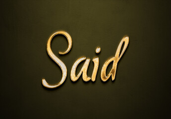 Old gold text effect of word Said with 3D glossy style Mockup.