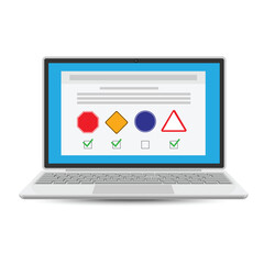 Passing online exam driving license. Driving school. Traffic rules learning