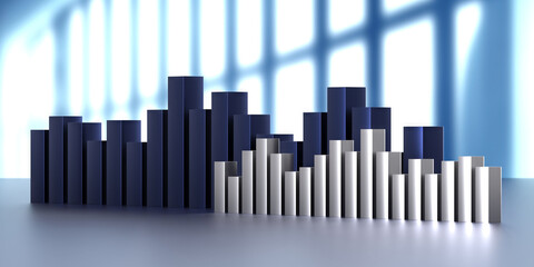 Obraz premium Modern abstract bar chart display with blue and white columns. 3d render