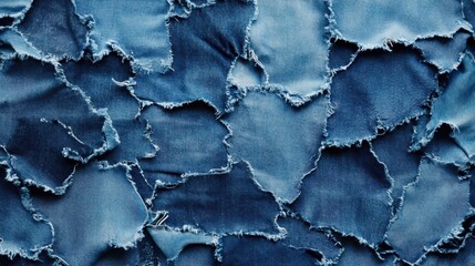 Abstract Denim Texture Ripped and Torn Blue Jean Fabric Background.