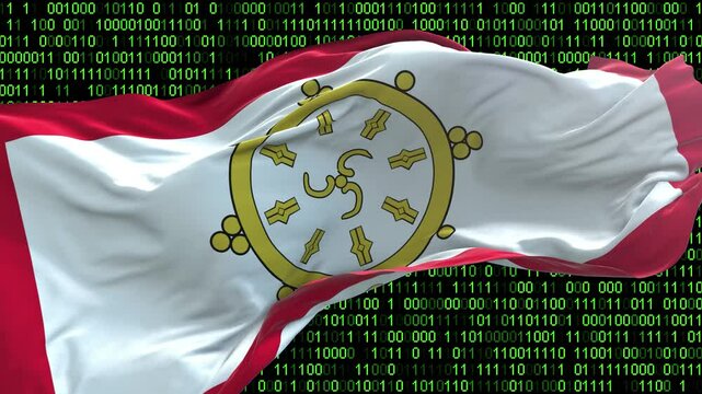 Sikkim flag - 3D realistic waving flag on matrix digital background with binary code