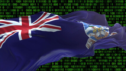 Fototapeta premium falkland Islands flag - 3D realistic waving flag on matrix digital background with binary code