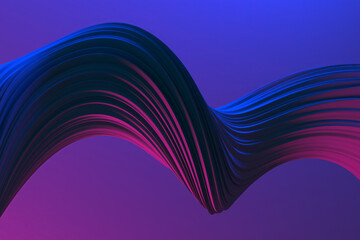 Abstract curved waves with gradient lighting for modern design. 3d render