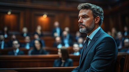 Man in Suit Observing Courtroom Proceedings