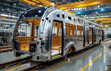 bus manufacturing industry, Bus assembly factory on assembly line