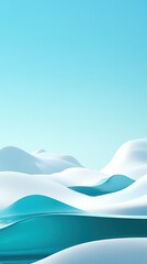 A serene landscape featuring smooth, rolling hills and tranquil blue waters under a clear sky.