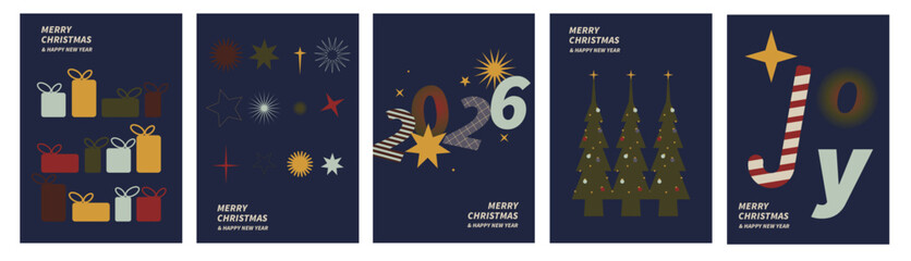 Fototapeta premium Christmas and New Year greeting cards set. Elegant vector illustration for greeting card, website and mobile website banner, party invitation card, posters, social media. (Designed by enchantemm)