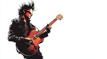 Rocker guitarist plays the guitar 2D Logo on a white background