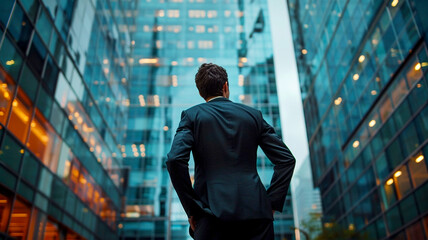 Fototapeta premium Businessman in a Suit Standing in a Modern Office Environment