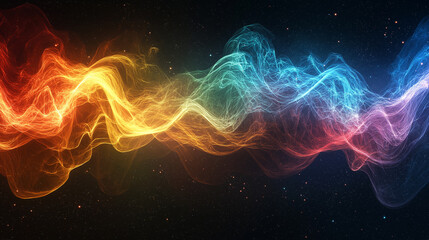 Obraz premium Abstract colorful energy waves flowing through space with vibrant light dynamics. Radiant energy and motion concept.