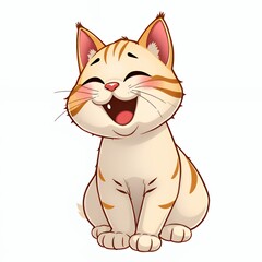 cartoon cat sitting and smiling with eyes closed.