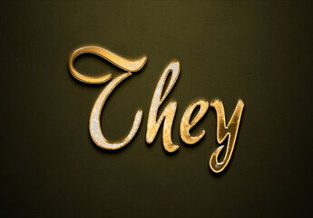 Old gold text effect of word They with 3D glossy style Mockup.