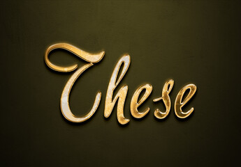 Old gold text effect of word These with 3D glossy style Mockup.