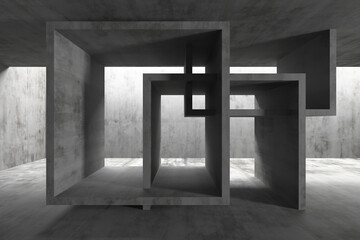 Abstract geometric architecture with concrete maze structure. 3d render