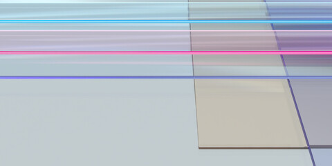 Obraz premium Abstract geometric composition with vibrant lines and layered glass panels. 3d render