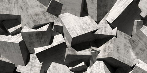 Abstract geometric concrete cubes composition with dynamic arrangement. 3d render
