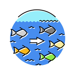 fish migration hydroelectric power color icon vector. fish migration hydroelectric power sign. isolated symbol illustration