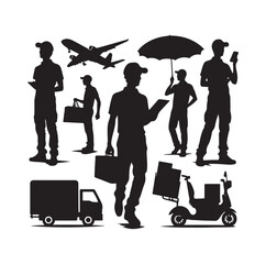 Delivery man silhouette  illustration  vector set
