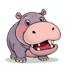 cartoon hippo with open mouth and teeth wide open.