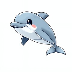 cartoon dolphin with a pink nose and a white belly.