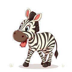 cartoon zebra with tongue out standing in grass with mouth open.