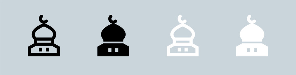 Mosque icon set in black and white. Islam signs vector illustration.