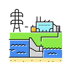 Obraz premium hydroelectric plant power color icon vector. hydroelectric plant power sign. isolated symbol illustration