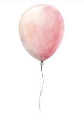 A watercolor painting of a pink balloon with a white stem