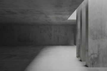 Abstract minimalist architecture with concrete walls and shadows. 3d render