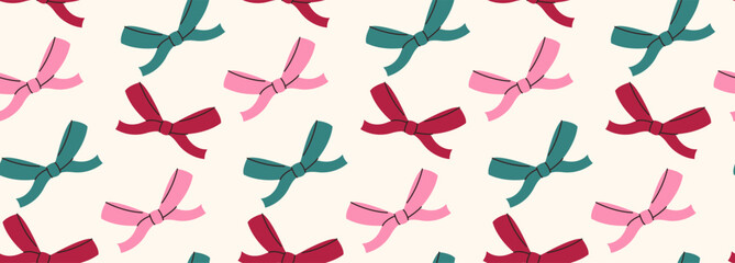 Colorful bows pattern. Ribbon repeating background. Party decoration. 