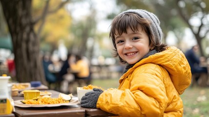 Joyful child enjoys nutritious meal at community gathering focused on healthy eating