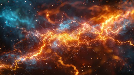Fototapeta premium Abstract fractal lightning background with mesmerizing glowing lines on a captivating dark backdrop.