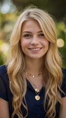 Radiant Smile of a Young Blonde Woman in Natural Lighting