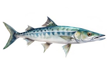 Fototapeta premium A Stunning Watercolor Barracuda Fish in Mid-Swim, Isolated on a Background for Minimalist Photography Enthusiasts and Ocean Life Art Collectors