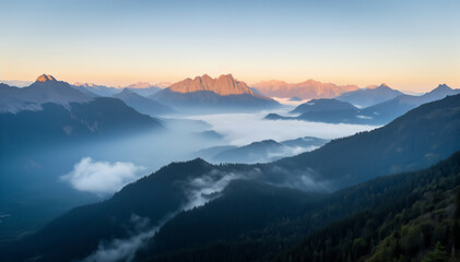 Fototapeta premium cloudy sunrise over the mountains