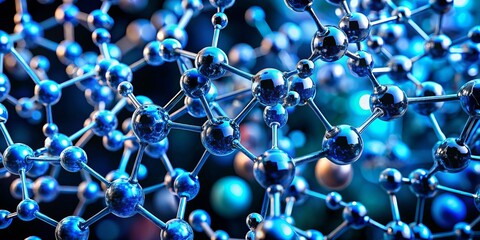 Captivating Close-Up of Molecular Structures in Blue and Black Tones Against an Abstract Background for Science and Technology Imagery