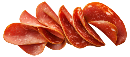 Slices of pepperoni isolated on a white background